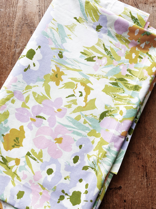 Vintage Cotton Percale Floral Flat Sheet