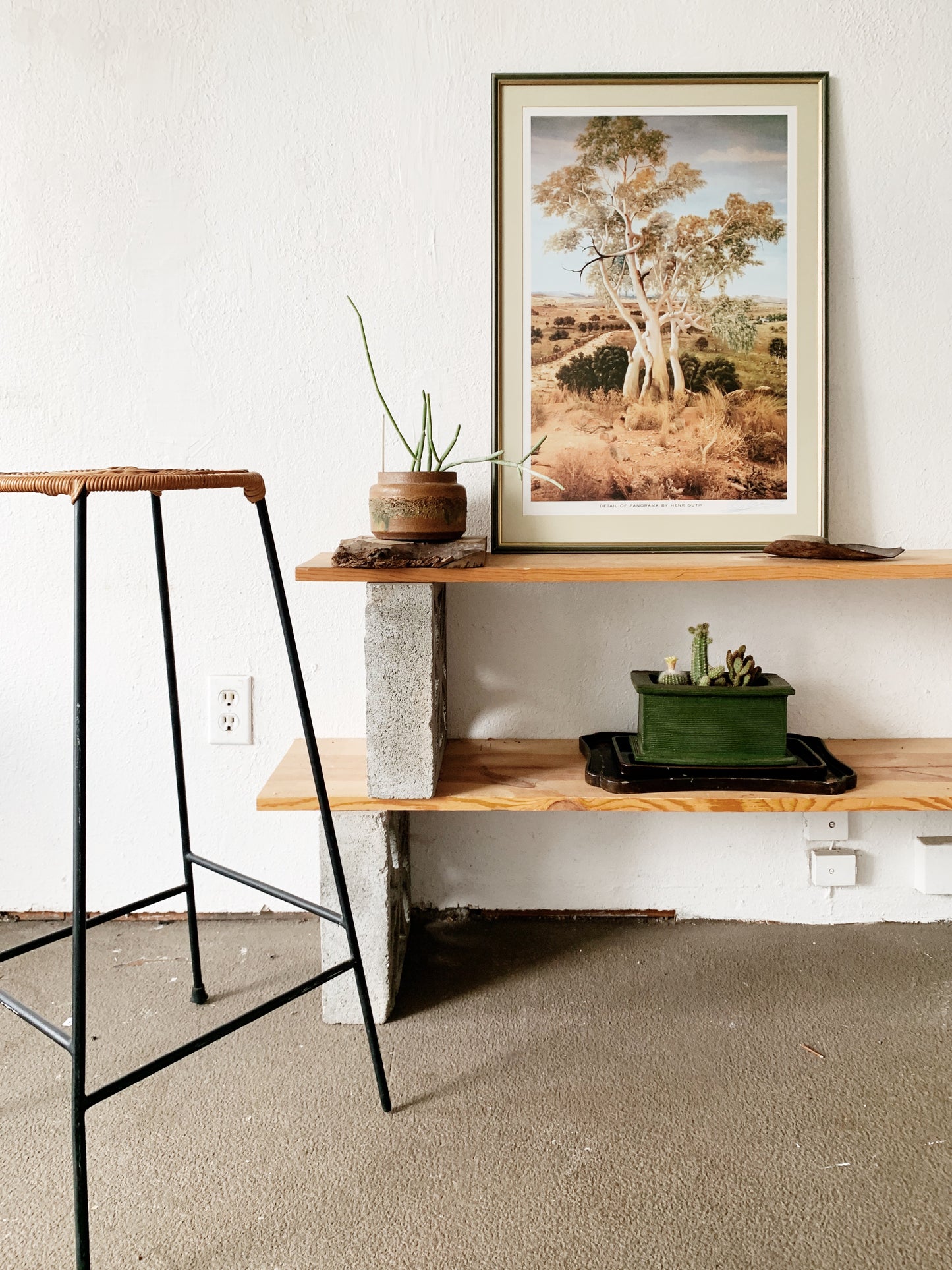 Vintage Iron Stool with Woven Top