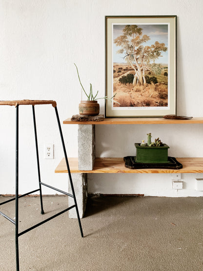 Vintage Iron Stool with Woven Top