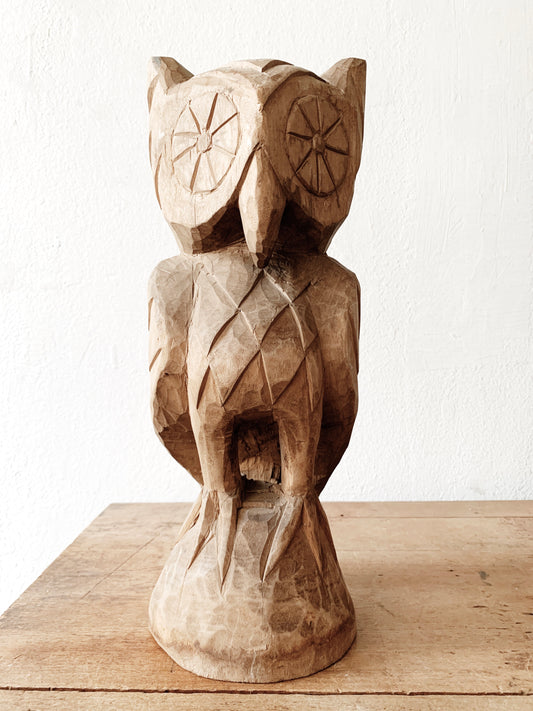Large Vintage Hand Carved Wood Owl
