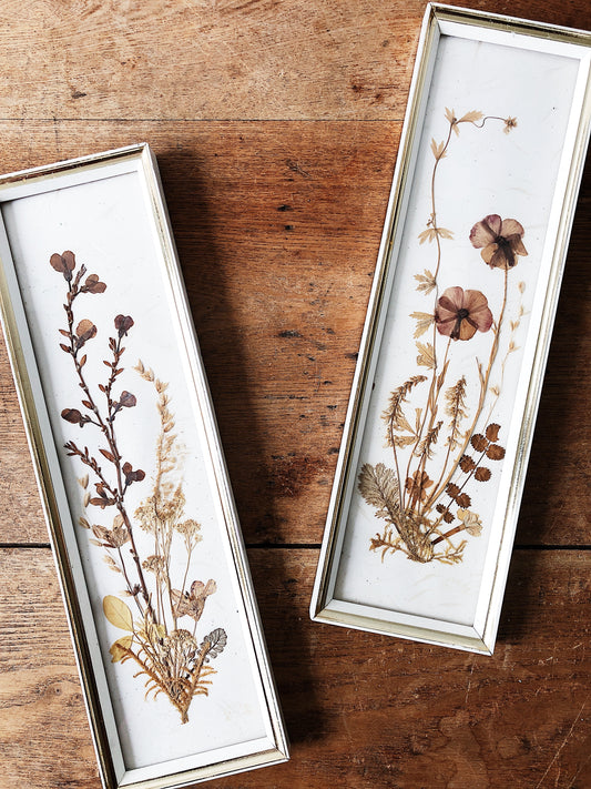 Vintage W German Pressed Floral Artwork Pair