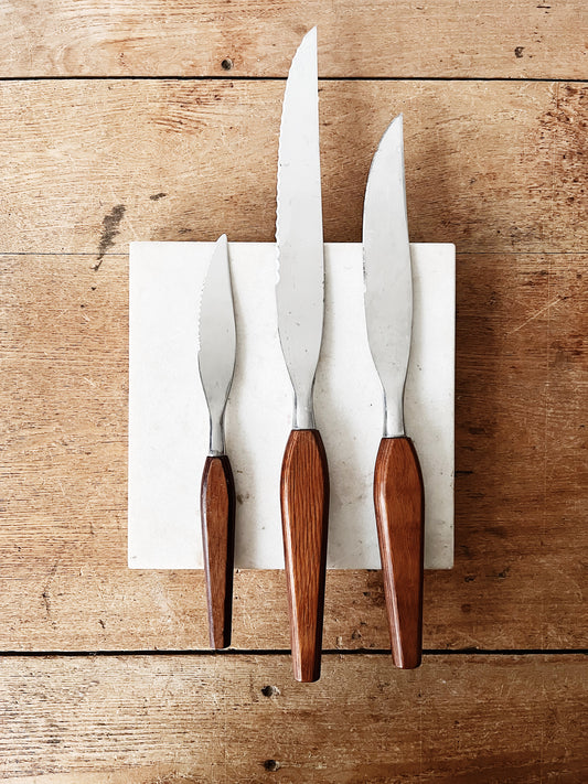 Mid Century Teak Knife Set