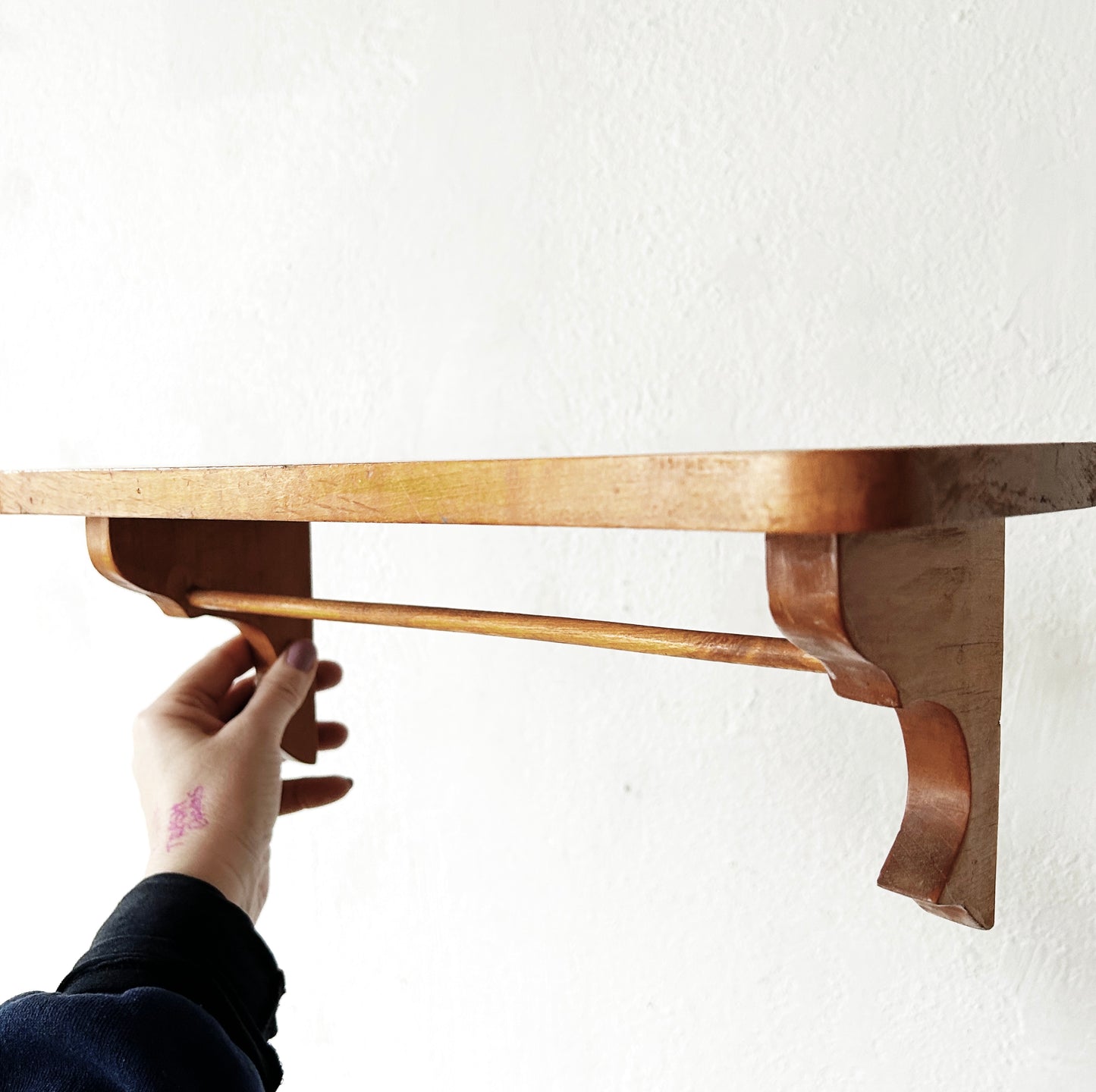 Vintage Wood Shelf with Hanging Bar