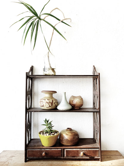 Antique Wood Shelf with Drawers