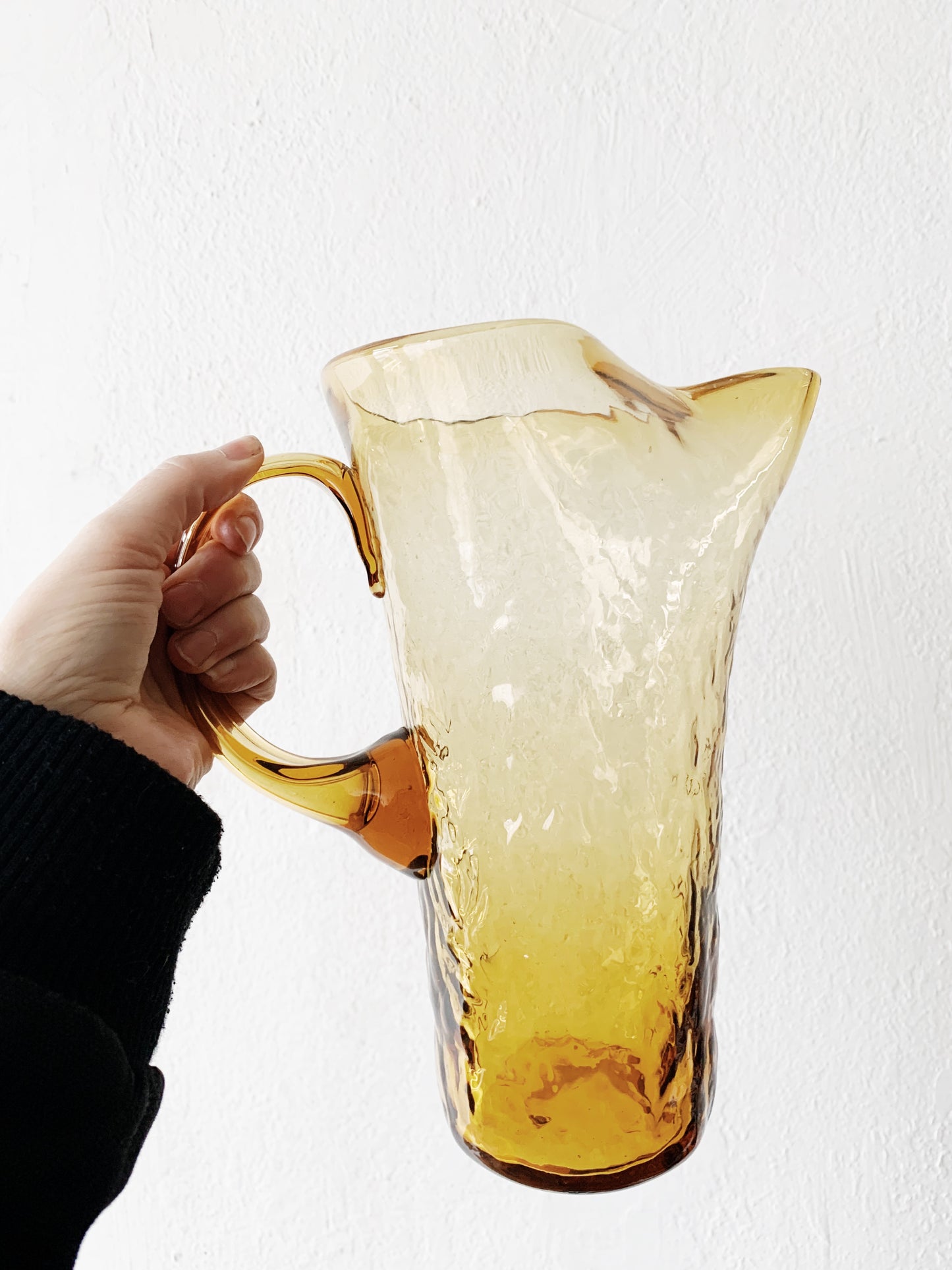 Mid Century Wavy Amber Glass Set