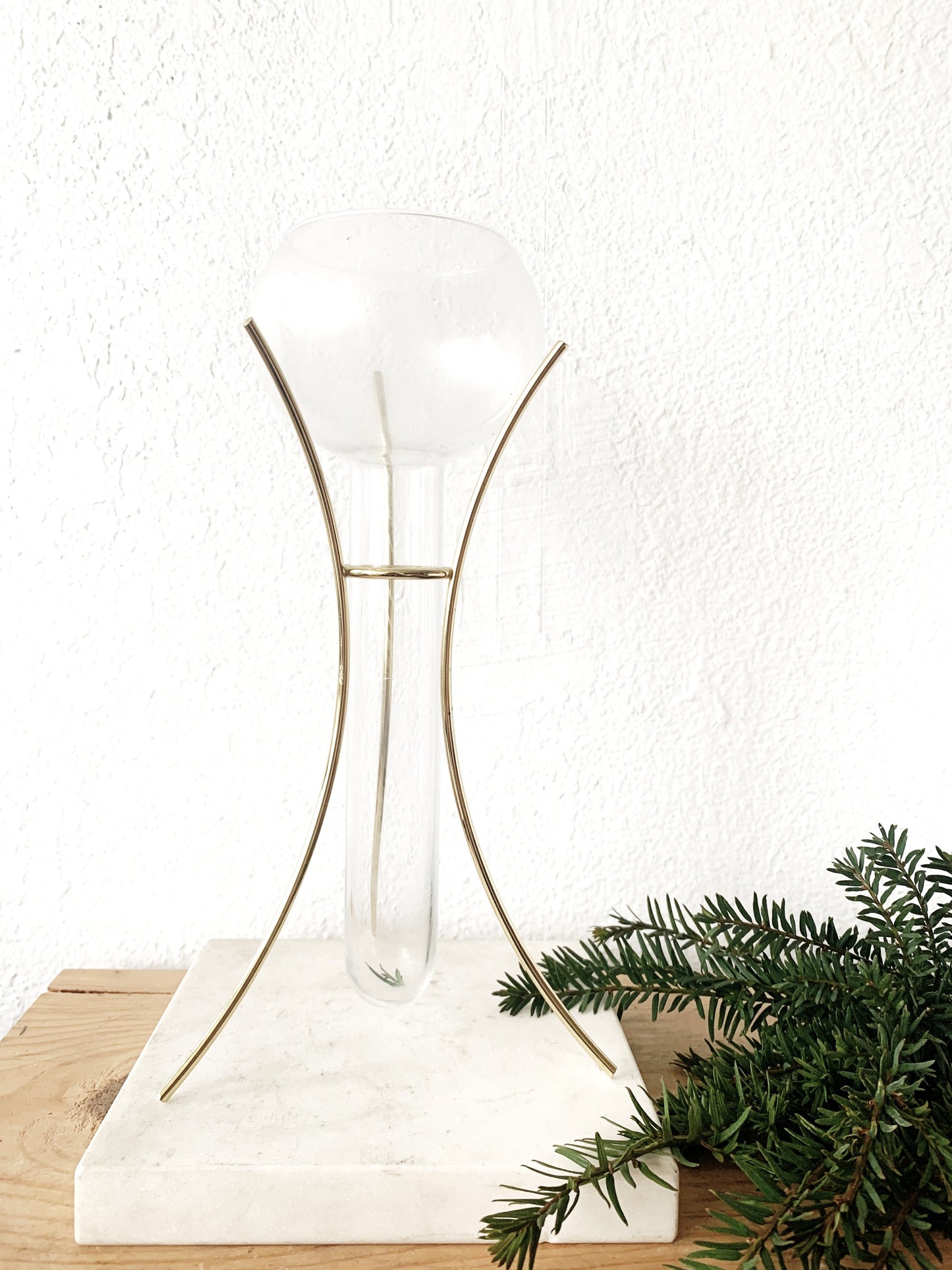 Mid Century Glass Vase with Brass Stand