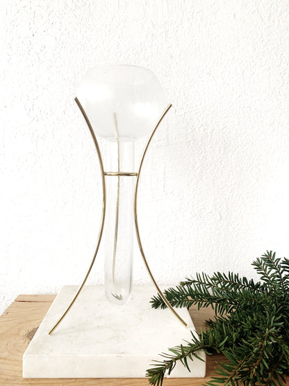 Mid Century Glass Vase with Brass Stand