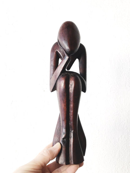 Vintage Carved Thinker Sculpture