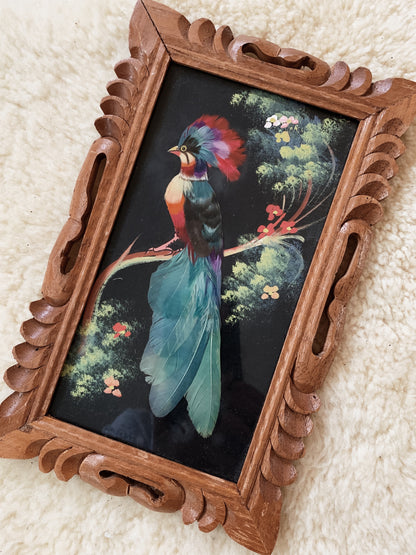 Vintage Carved Wood Frame with Bird Art