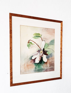 Large Vintage Framed Magnolia Watercolor