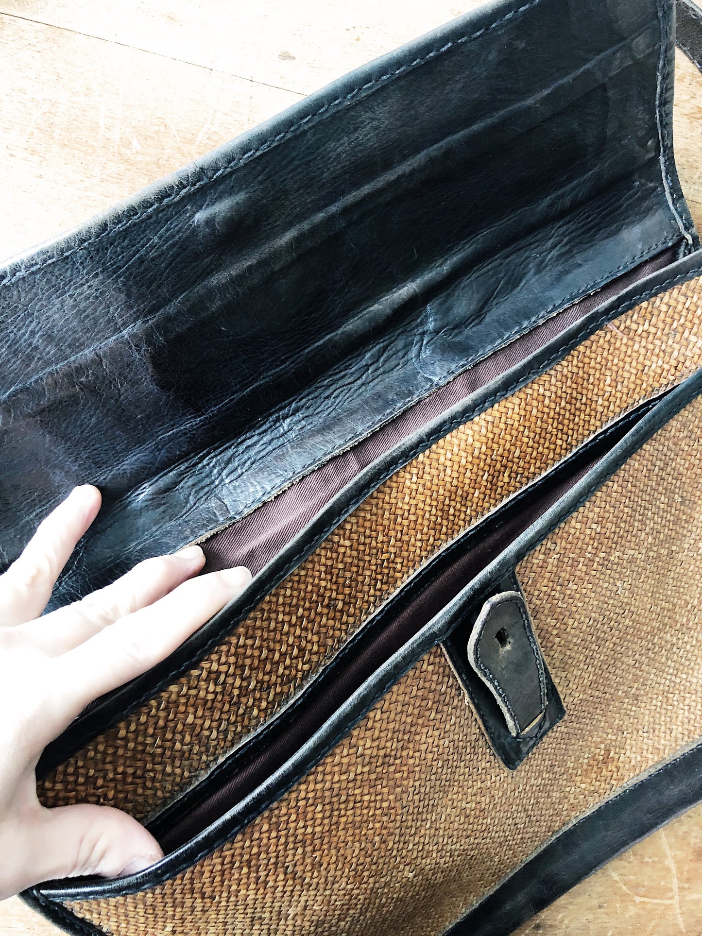 Vintage Leather and Straw Briefcase