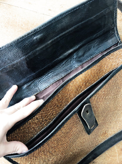Vintage Leather and Straw Briefcase