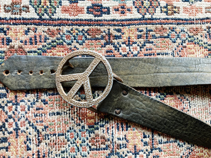 Vintage Leather Belt with Peace Buckle