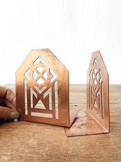 Vintage Cutout Copper Bookends