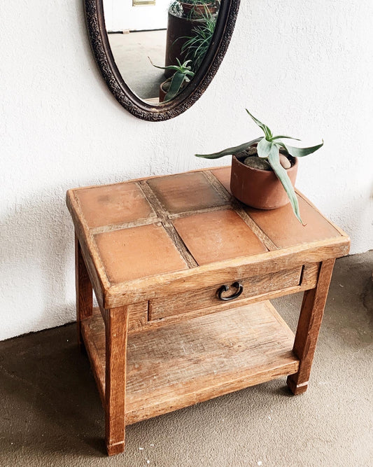 Vintage Tiled Top Solid Wood Table