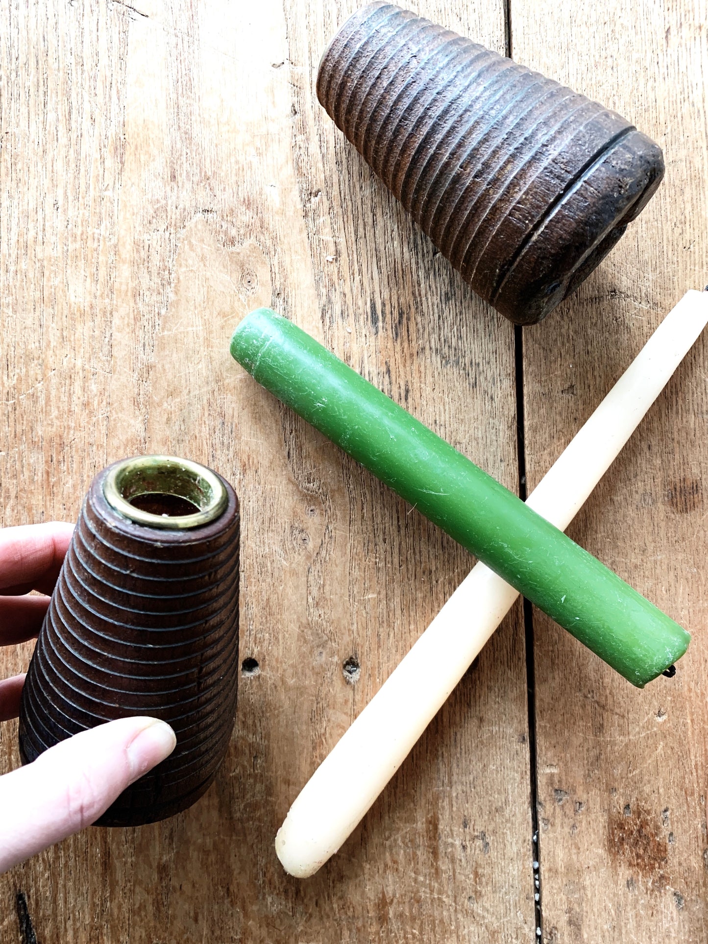 Vintage Wood Spindle Candle Holders