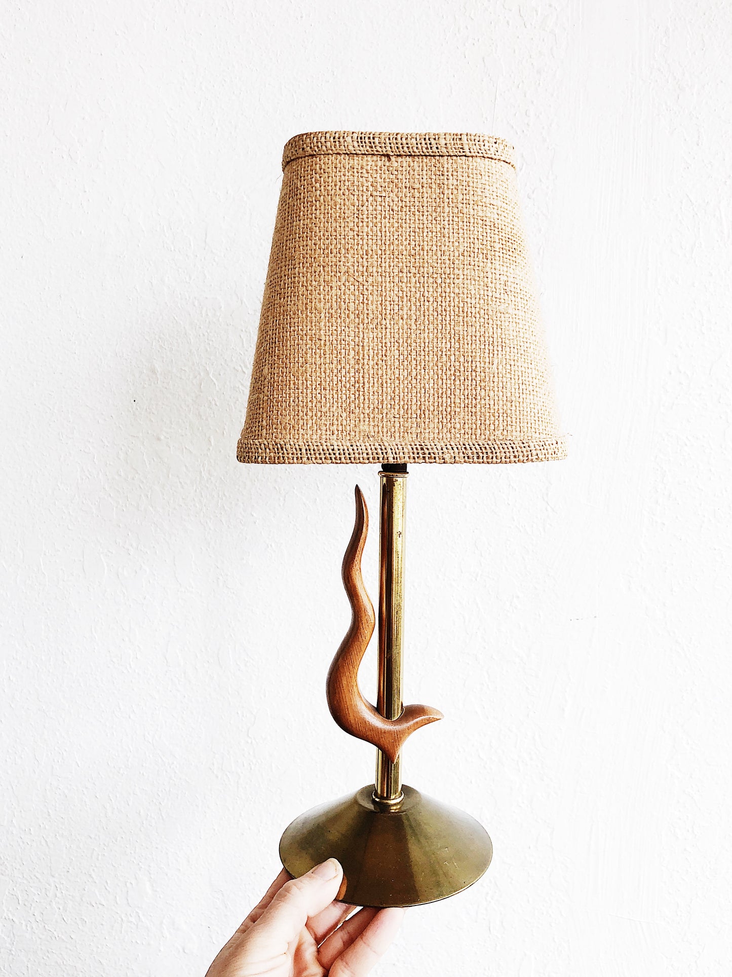 Mid Century Teak and Brass Lamp