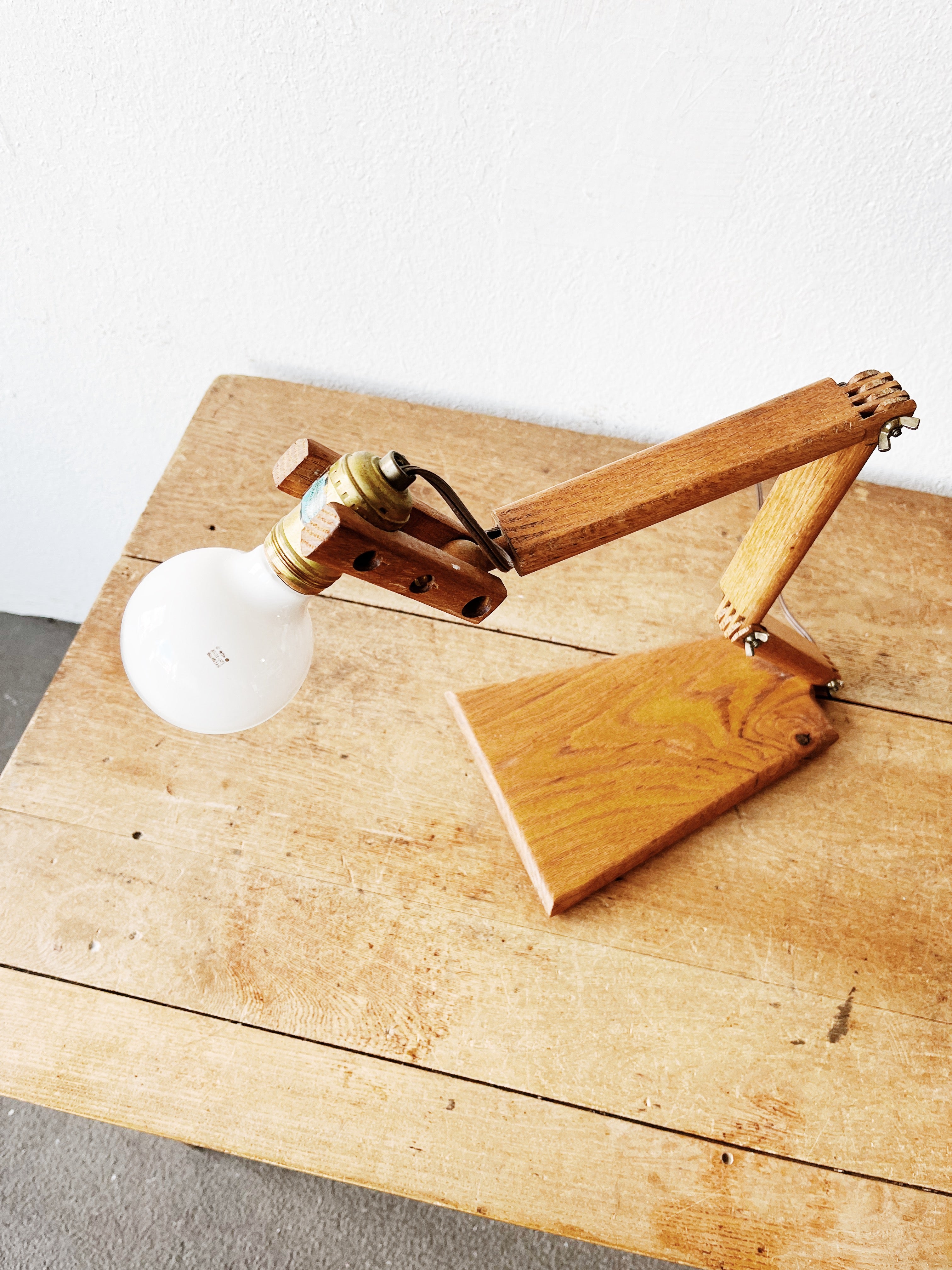 Vintage Handmade Wood Articulating Lamp - Thumbnail 3