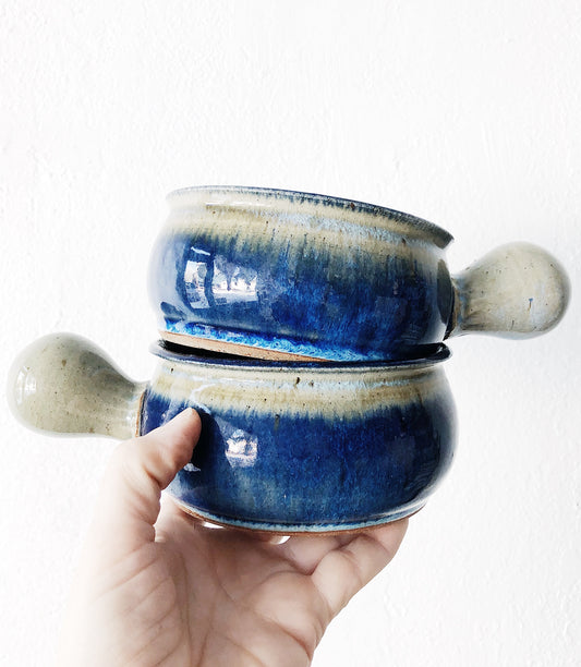 Vintage Pair of Indigo Soup Crocks