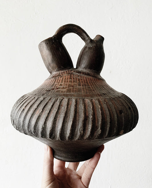Antique Double Spouted Terra Cotta Water Vessel (Kendi)