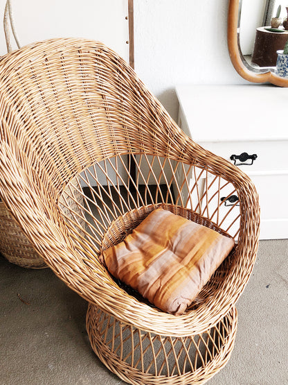 Vintage Wicker Egg Chair with Silk Cushion