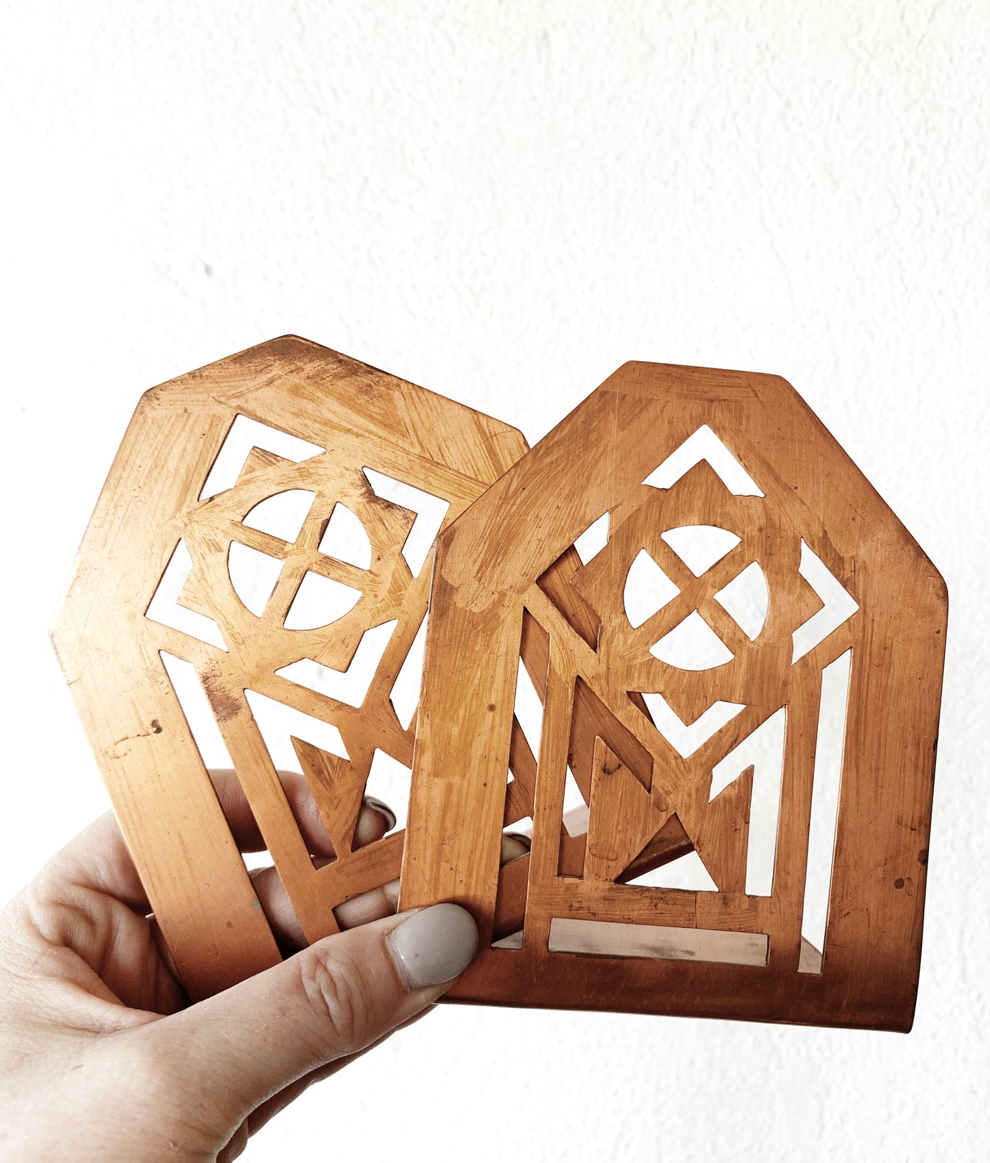 Vintage Cutout Copper Bookends