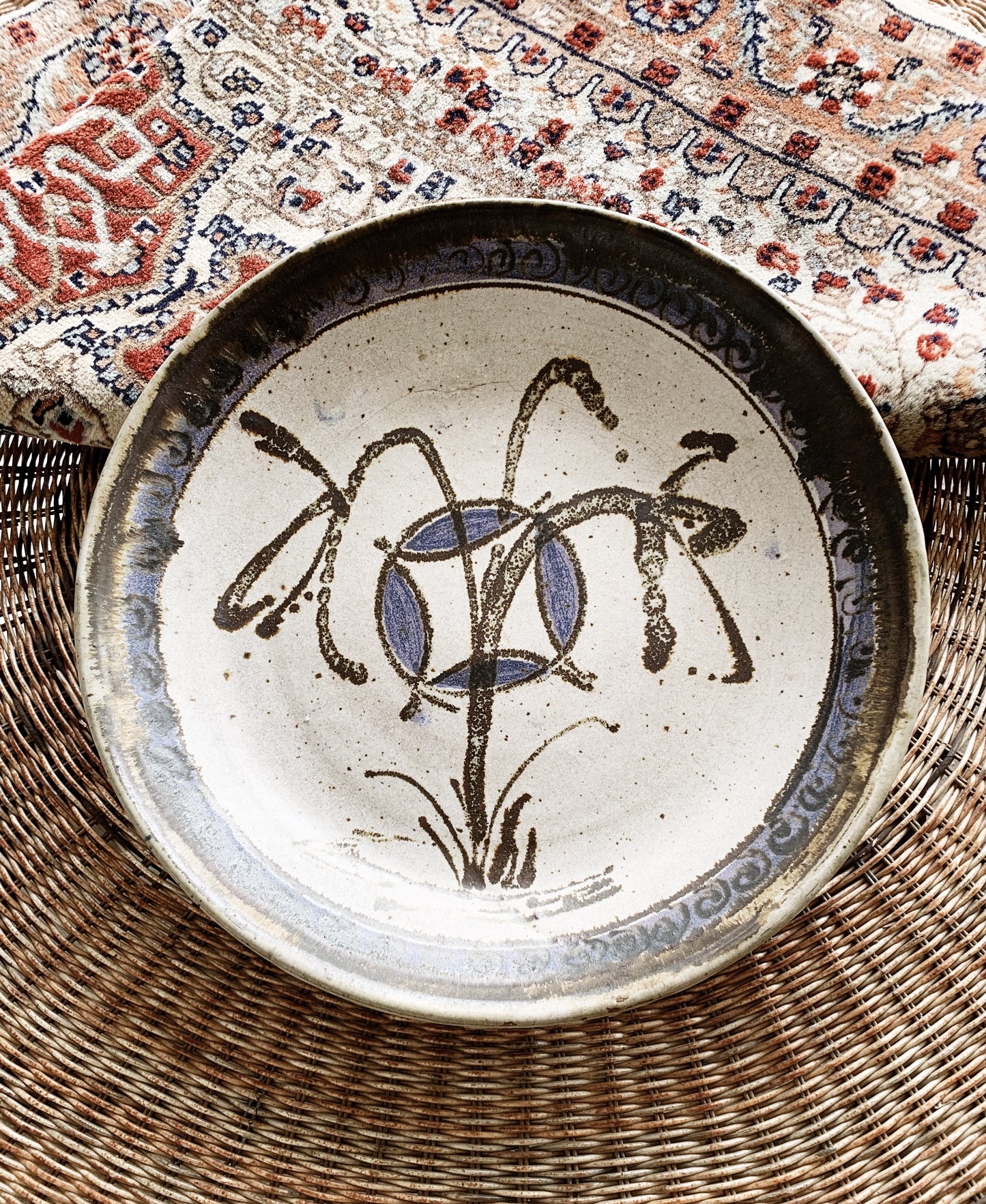 Large Vintage Handmade Pottery Platter