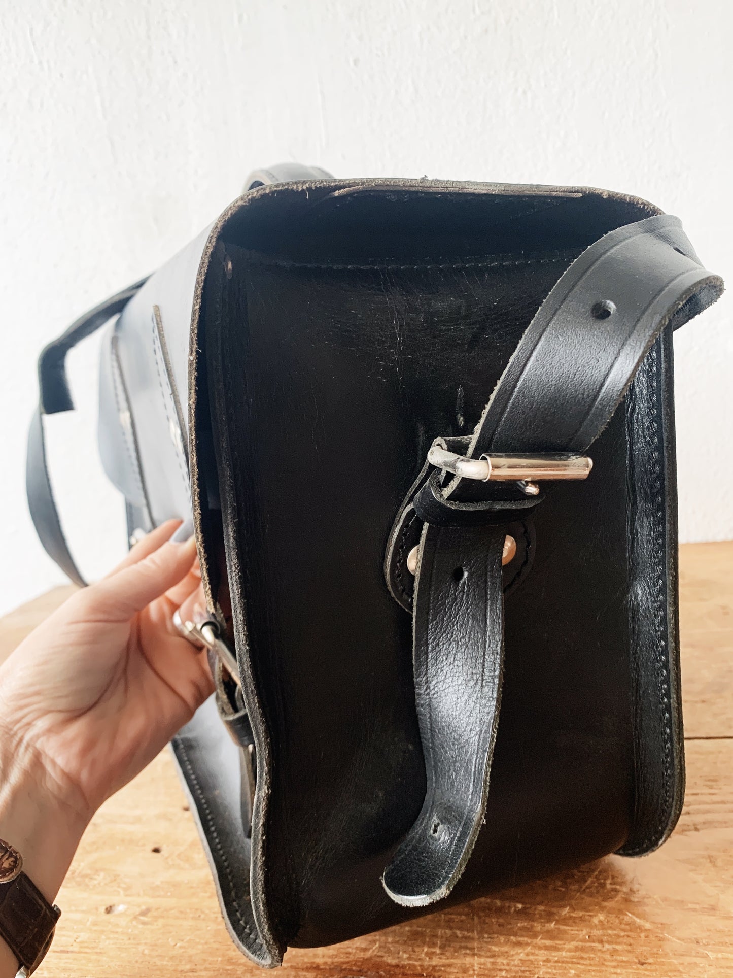 Large Black Leather Camera Bag or Satchel