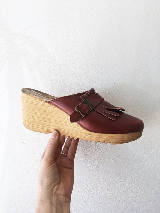 Vintage Leather Wedge Clogs