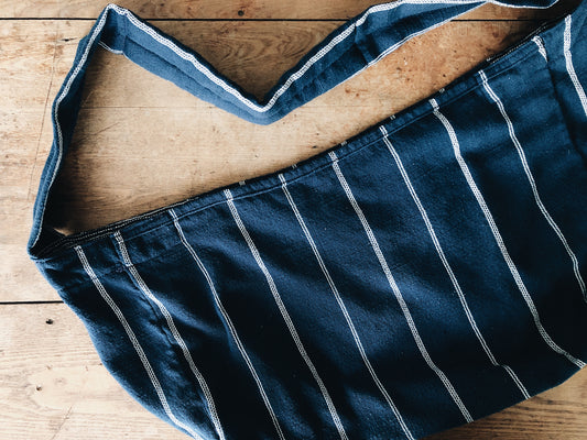 Large Indigo Woven Crescent Tote