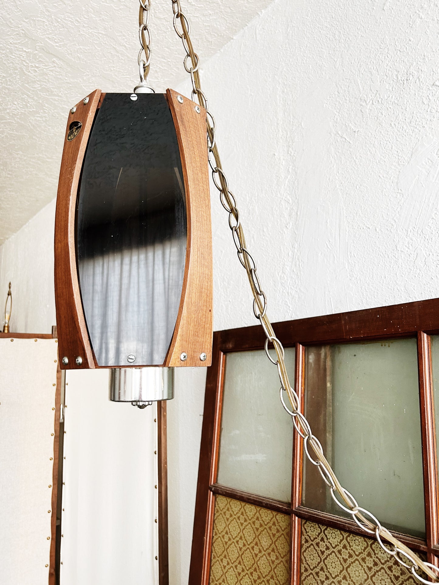 Mid Century Walnut and Smoky Lucite  Pendant