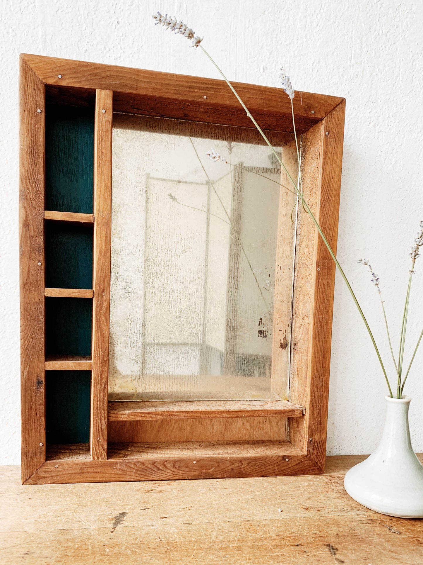 Vintage Wood Shadow Box Mirror