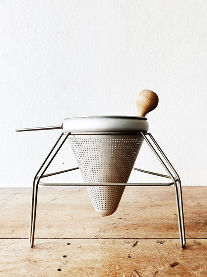 Vintage Metal Sieve with Stand and Wood Pestle
