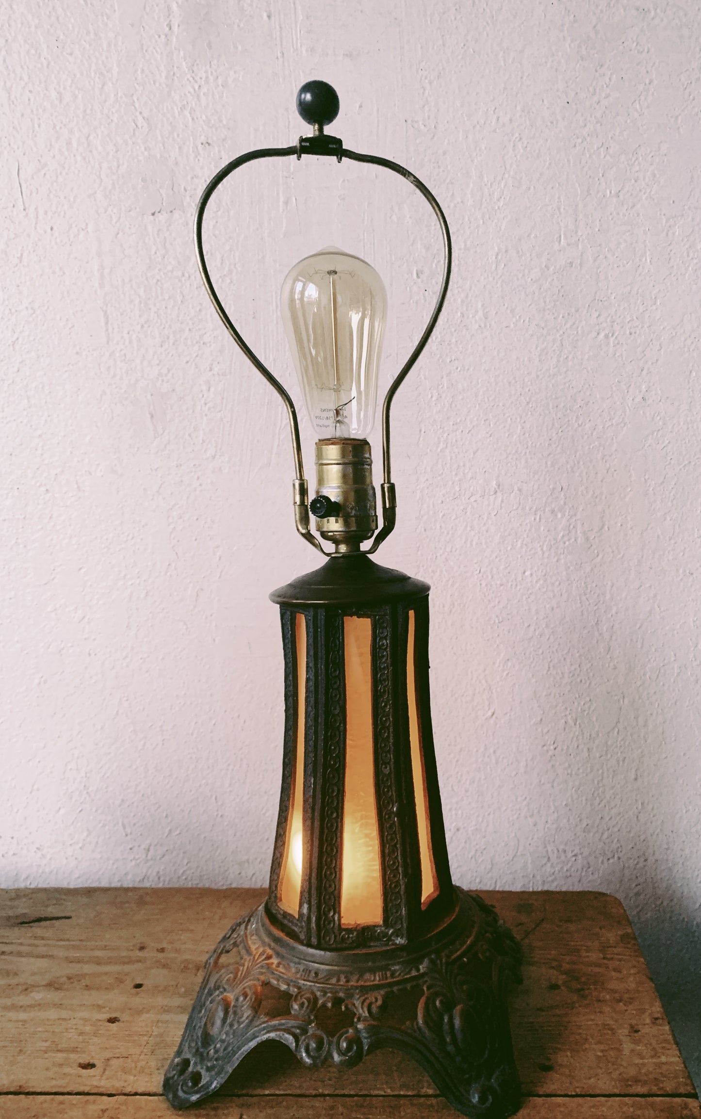 Vintage Stained Glass Lamp with Illuminated Base