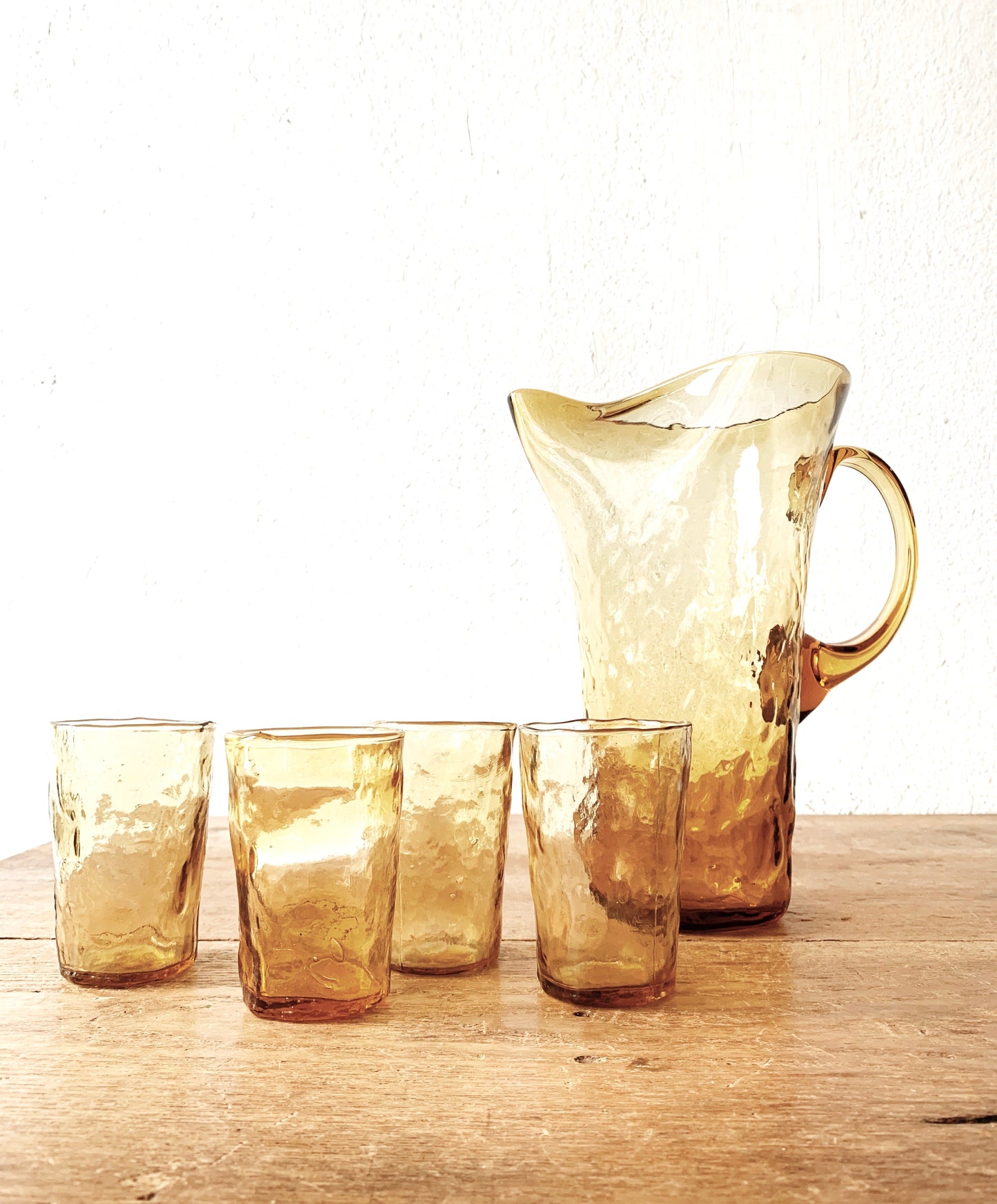 Mid Century Wavy Amber Glass Set
