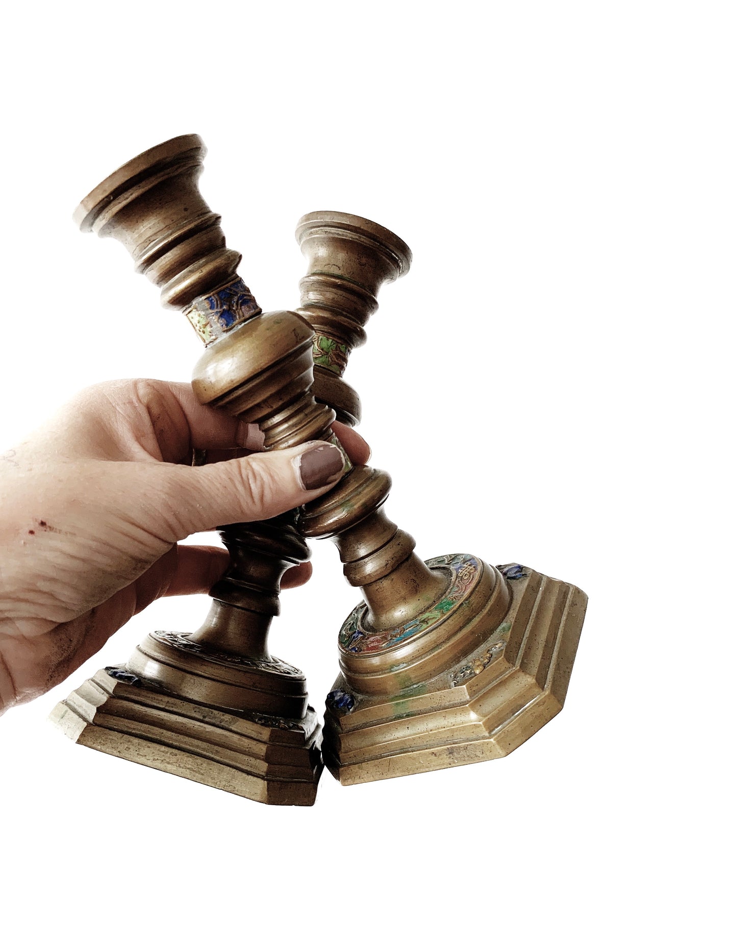 Vintage Brass Candle Holder Pair with Brass Snuffer