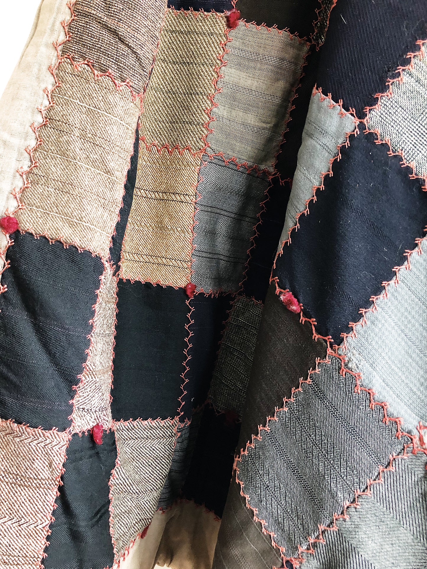 Antique Silk and Wool Patchwork Quilt