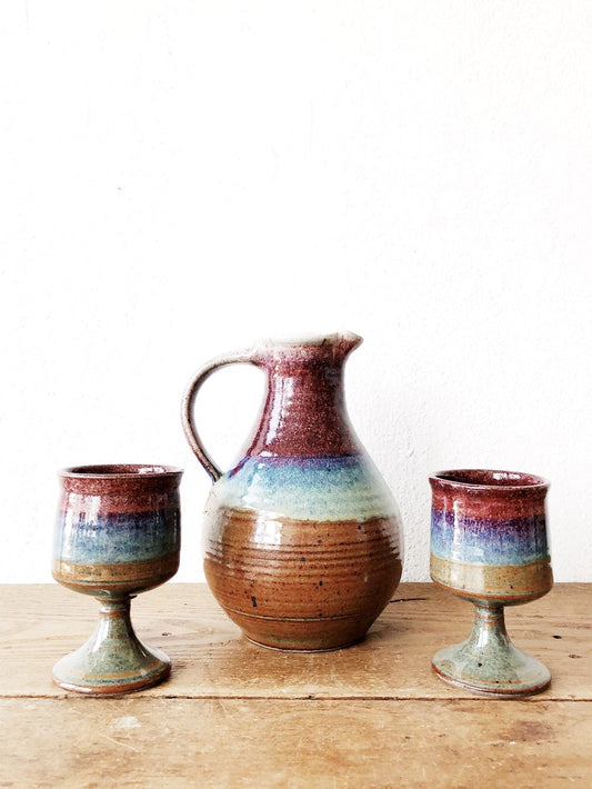Vintage Ceramic Pitcher and Tumbler Set