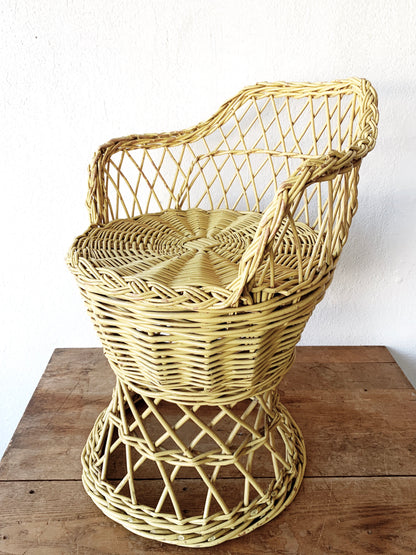 Vintage Yellow Wicker Stool