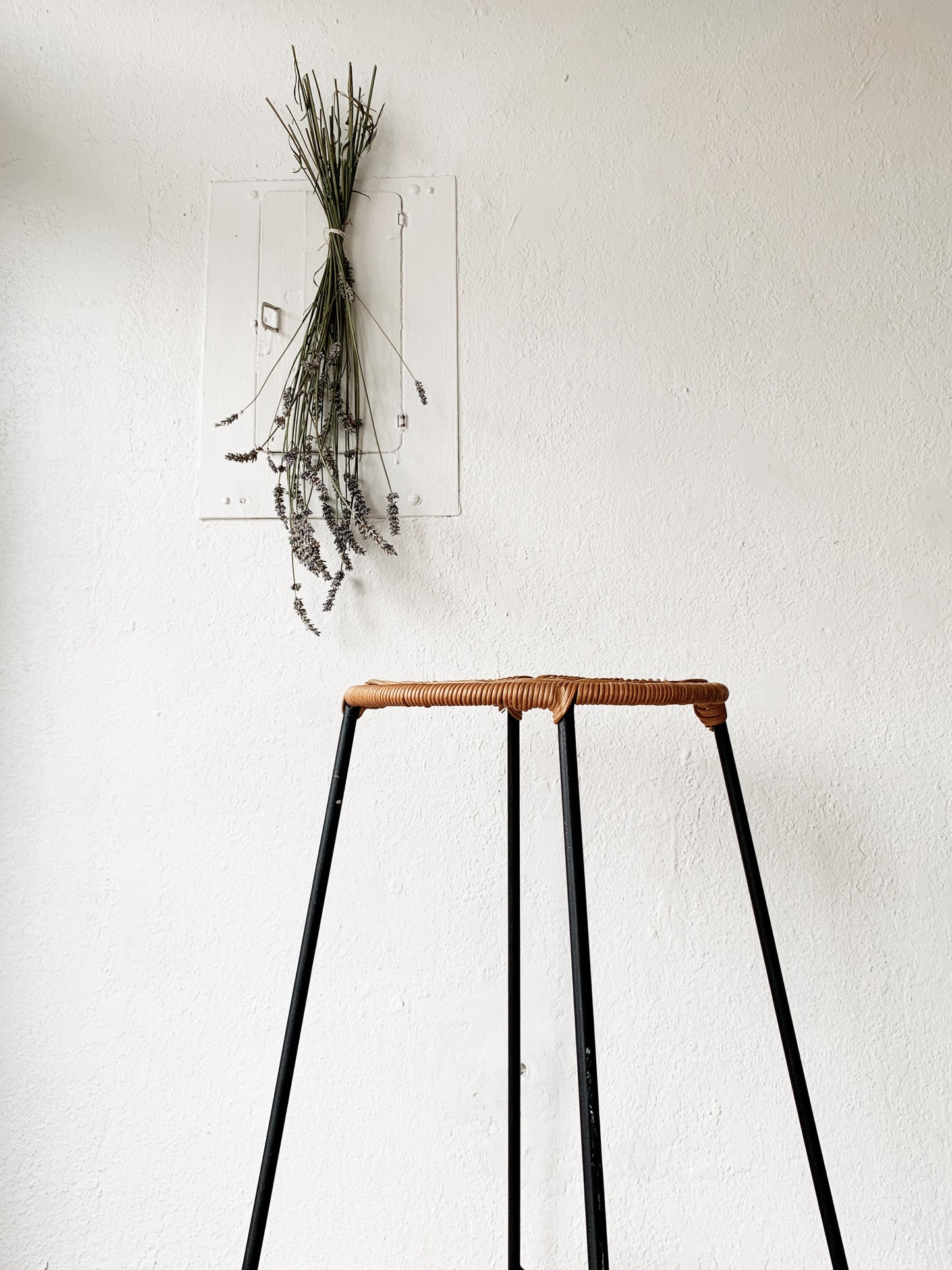 Vintage Iron Stool with Woven Top