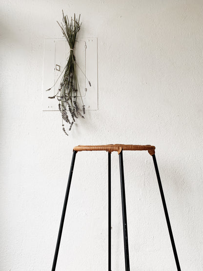 Vintage Iron Stool with Woven Top