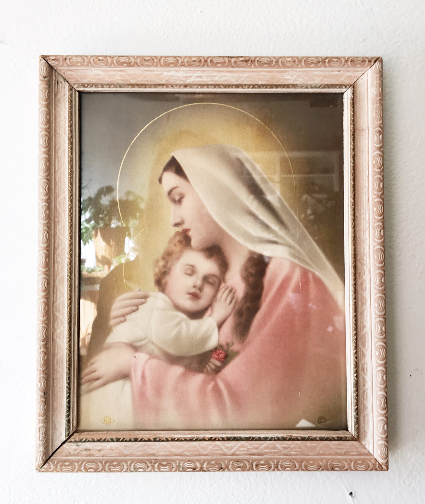 Vintage Framed Madonna and Child Litho