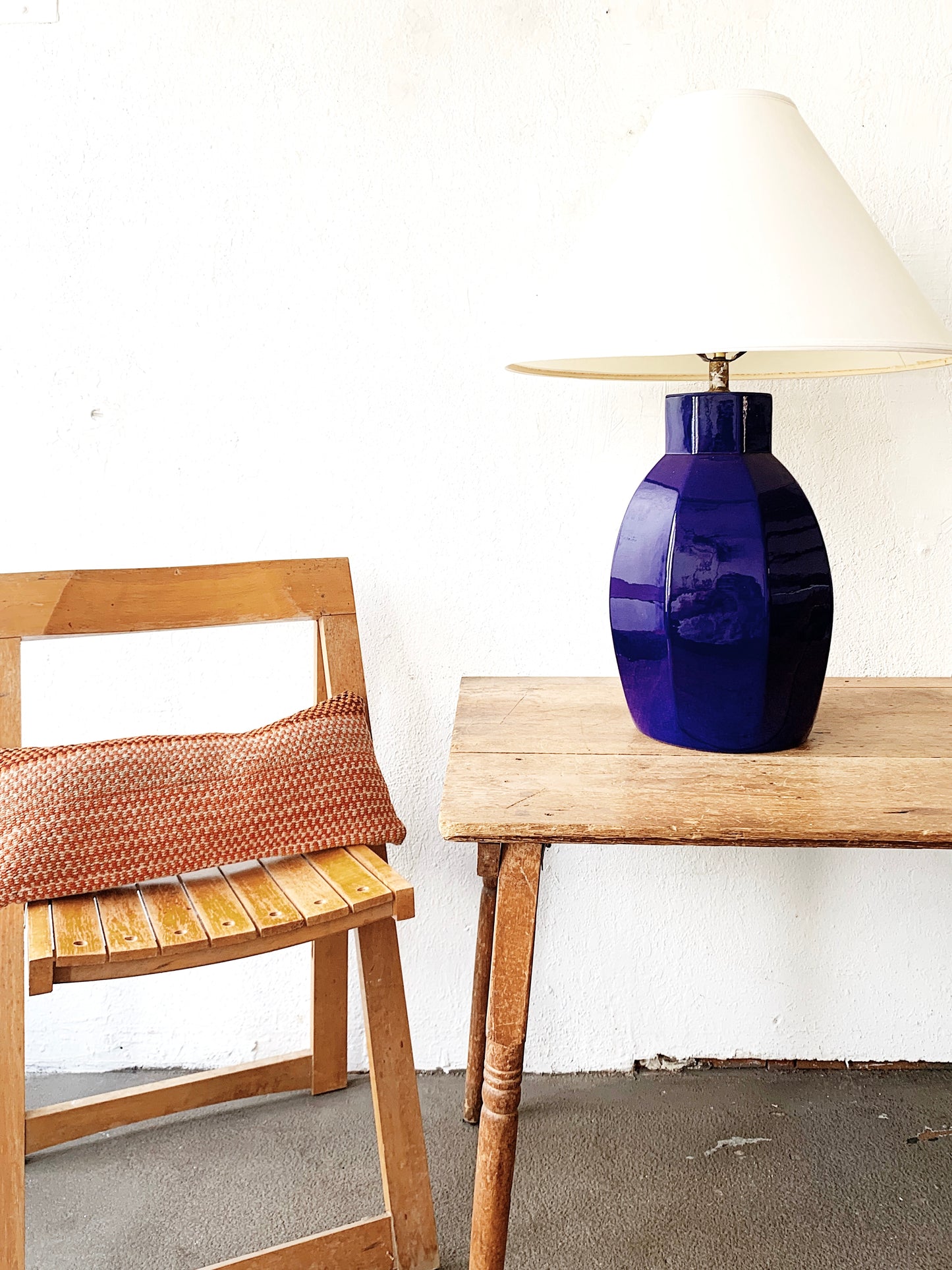 Vintage Cobalt Blue Ceramic lamp with Shade