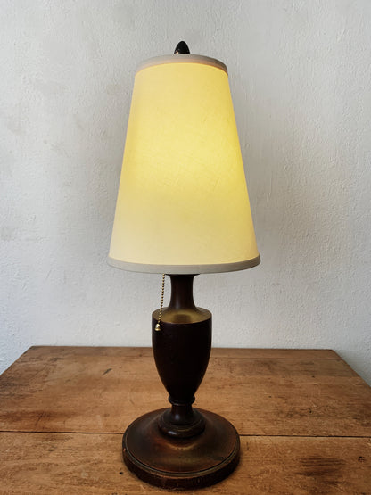 Antique Turned Wood Lamp with Shade