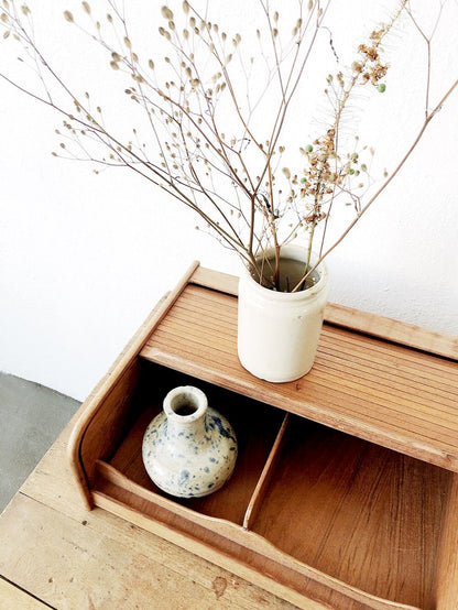 Vintage Teak Wood Tambour Storage