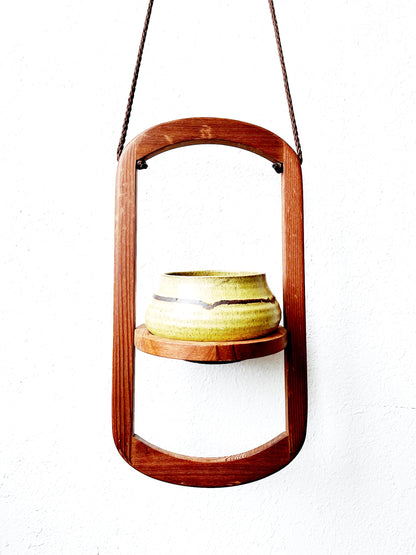 Vintage Mid Century Teak Plant Hanger with Pot