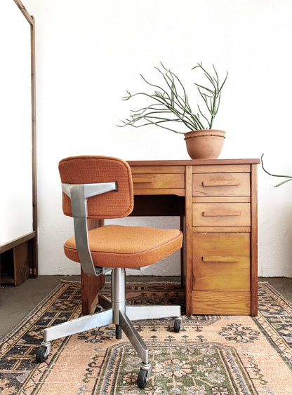 Petite Vintage Wood Desk with Or Without Mid Century Chair