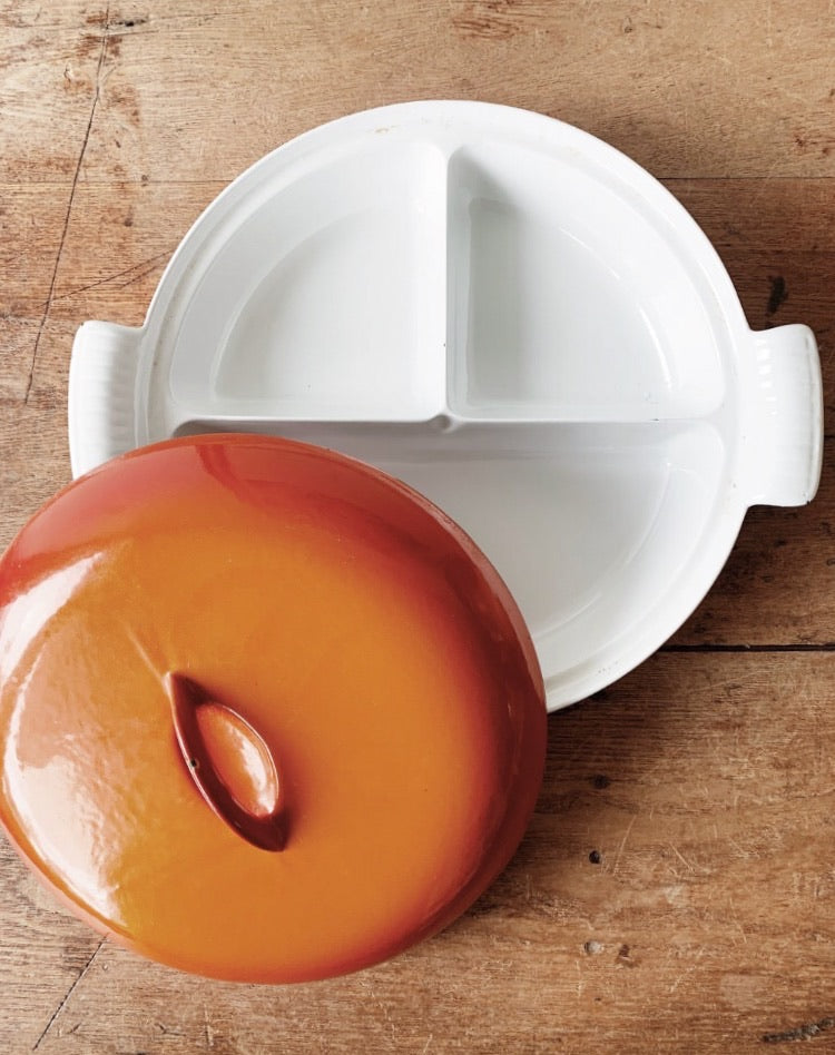 Mid Century Descoware Porcelain Coated Cast Iron Lidded skillet