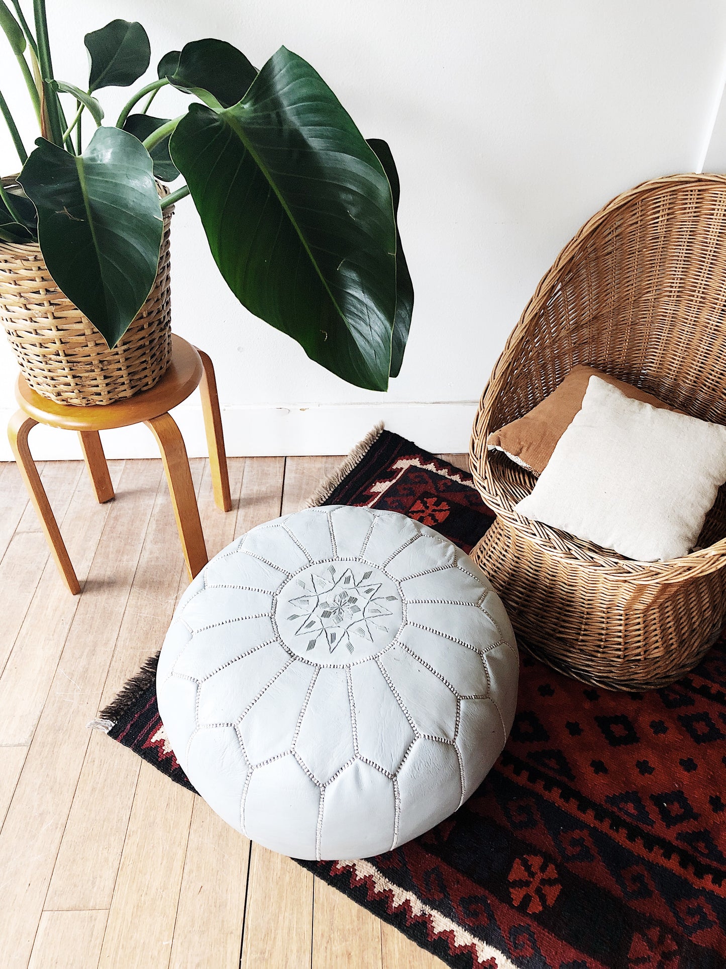 Leather Moroccan Pouf Ottoman