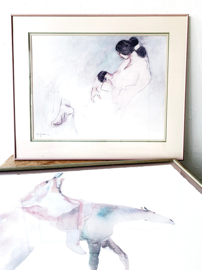 Large Carol Grigg Vintage Framed Watercolor Litho